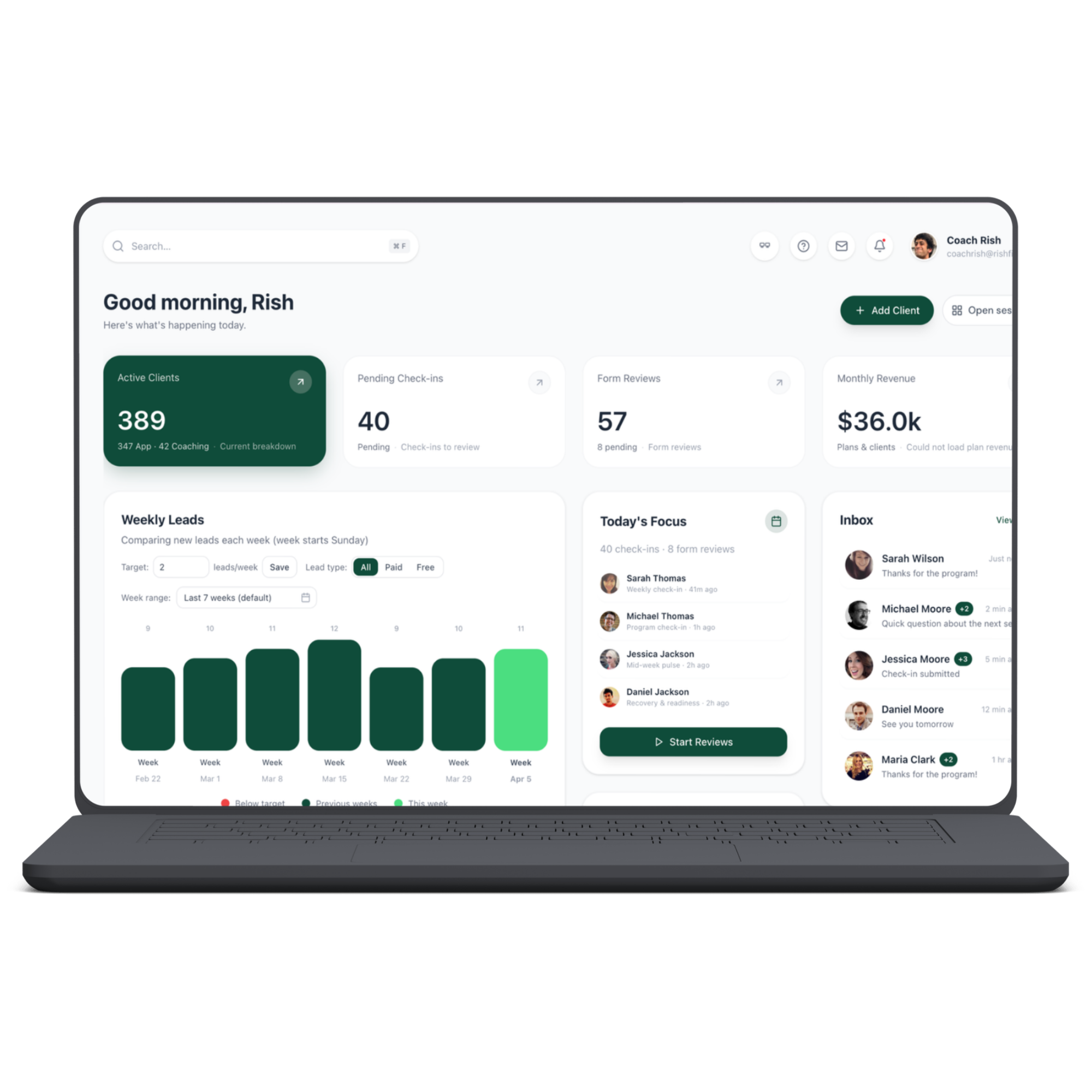 PTFlow dashboard on a laptop