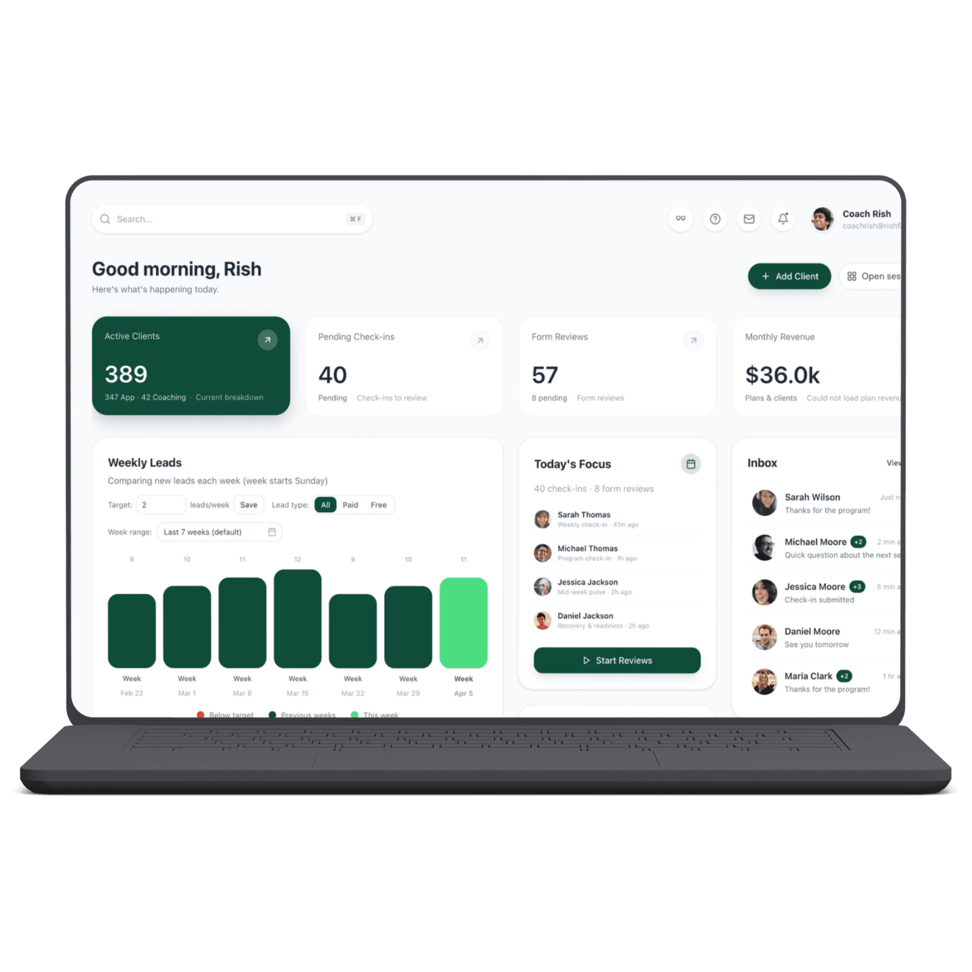 PTFlow dashboard on a laptop